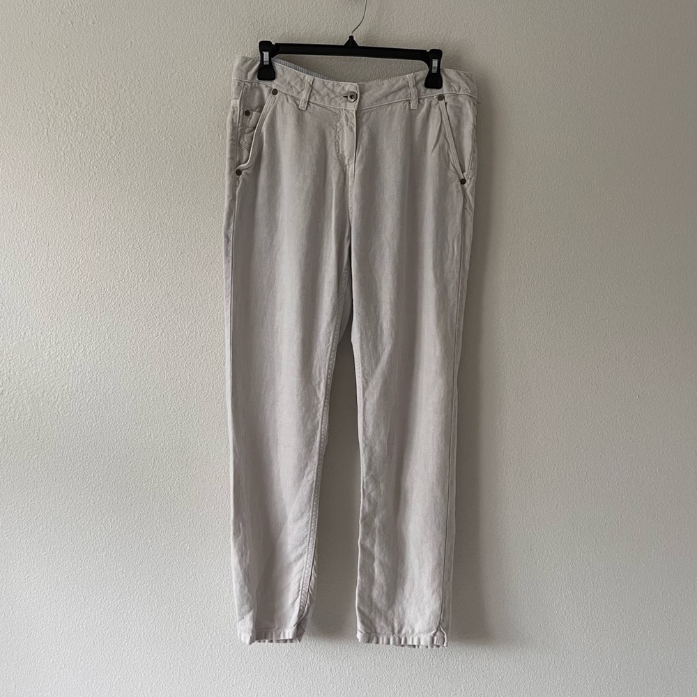 POETRY Women's Linen Pants, Natural Color, Relaxed Fit, Size 6